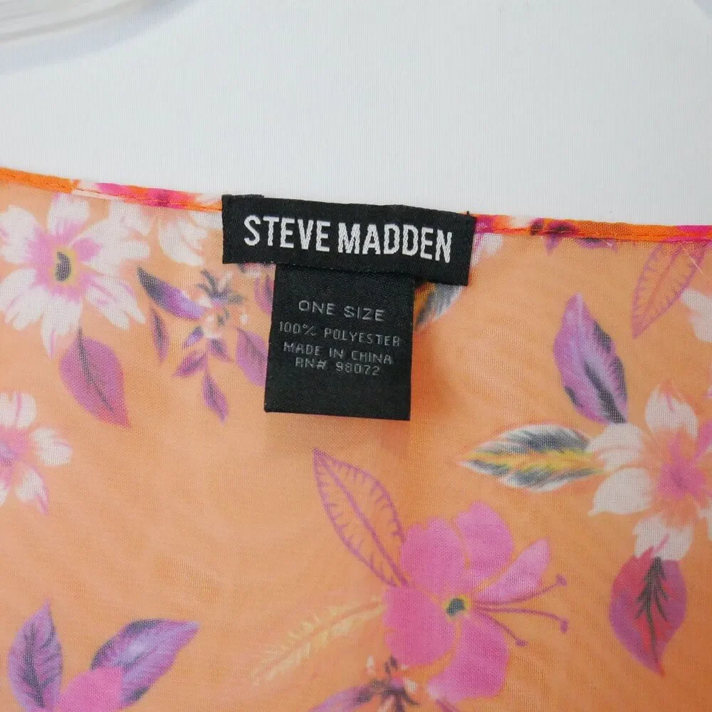 Steve Madden Womens One Size Orange Pink Ruana Coverup Open Front Kimono